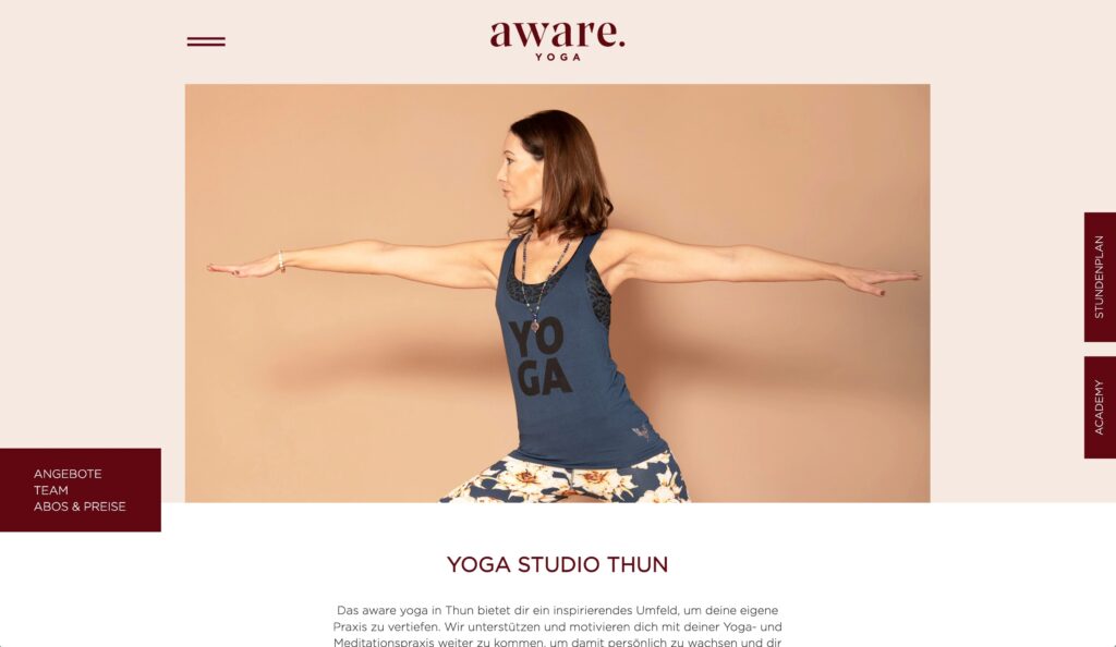 Zeigt Website Referenz Aware Yoga