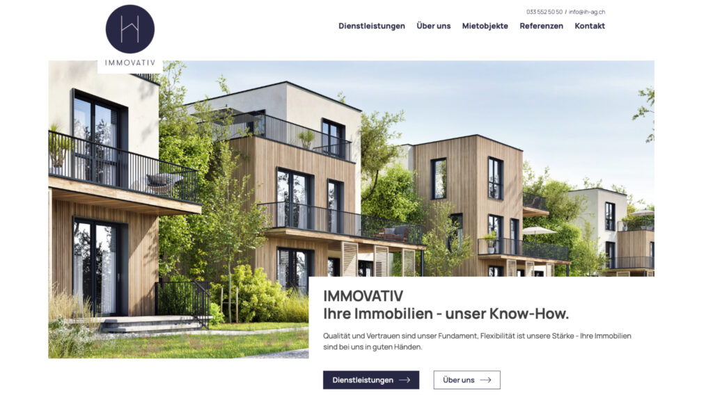 Zeigt Screenshot der Website Referenz immovativ-immobilien.ch