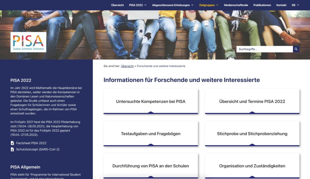 Zeigt Screenshot der Website Referenz pisa-schweiz.ch