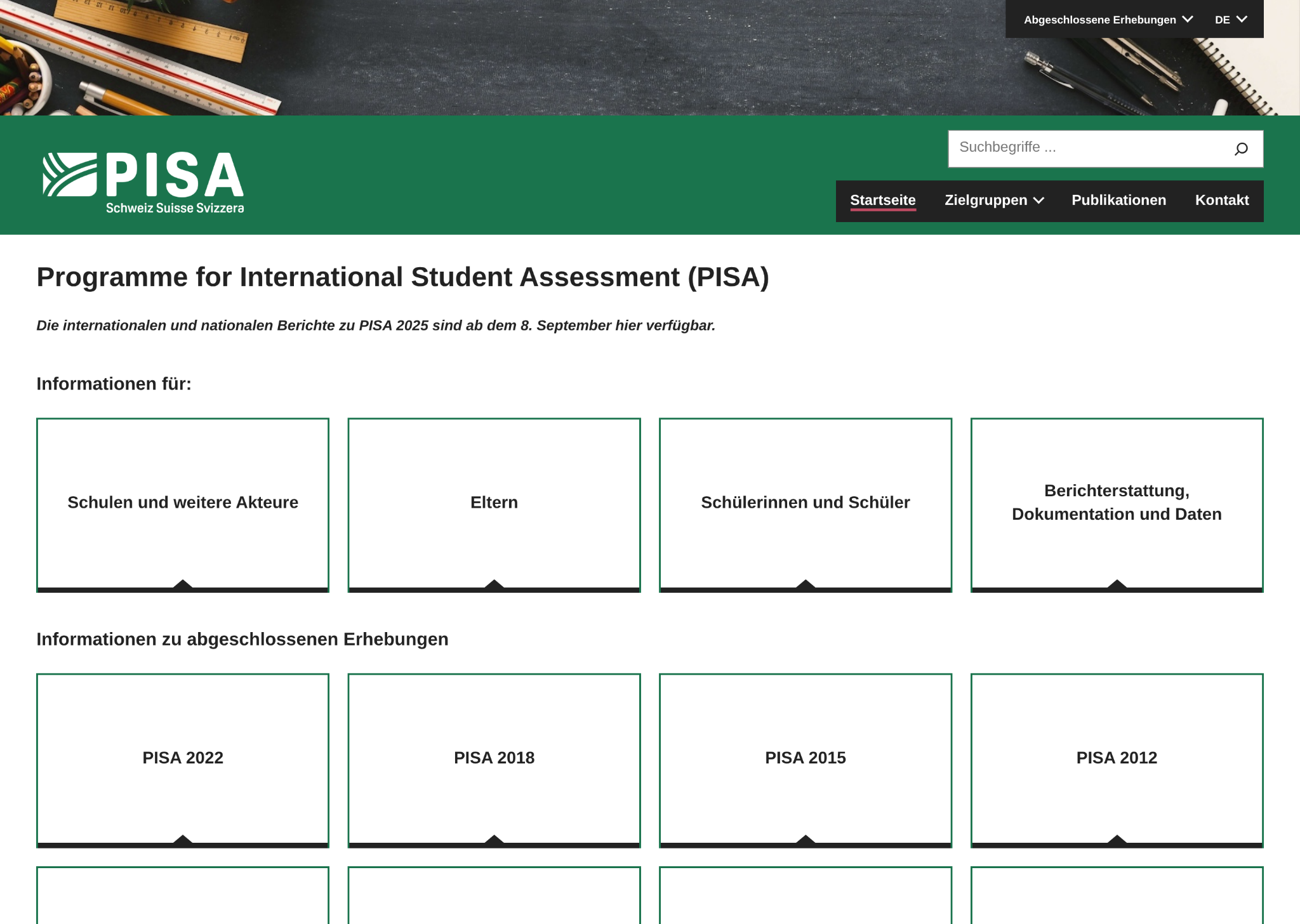 Website PISA Schweiz